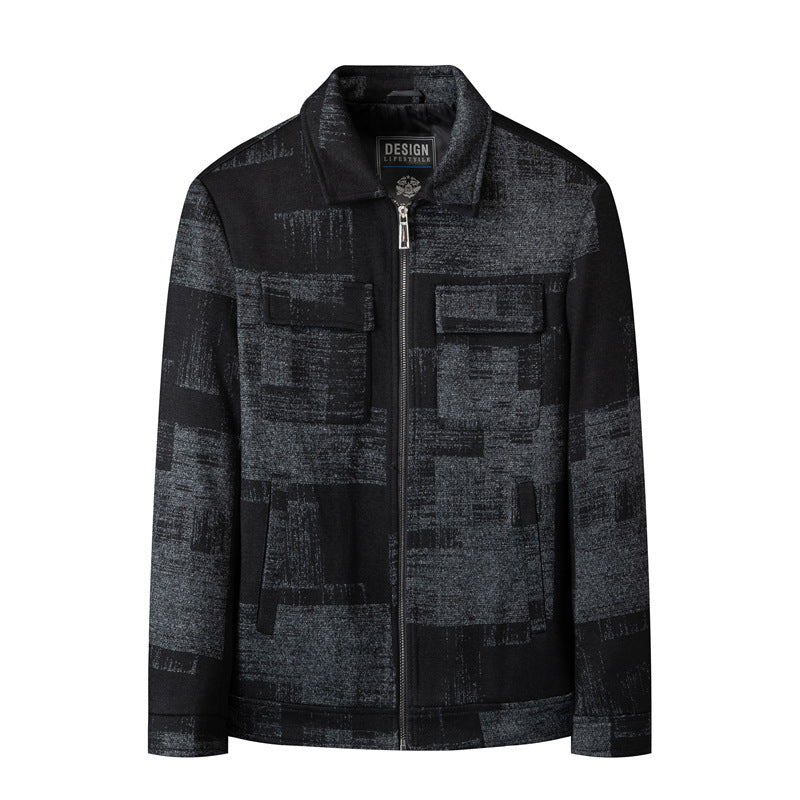 Herren Strukturierte Zip-Hemdjacke aus Wollmix mit Pattenbrusttaschen Echo Archiv