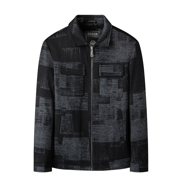 Herren Strukturierte Zip-Hemdjacke aus Wollmix mit Pattenbrusttaschen Echo Archiv