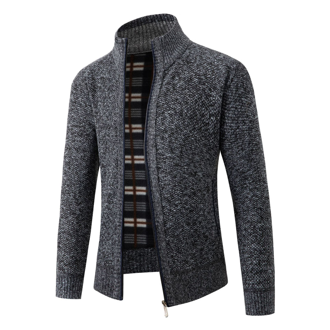 Herren Strickjacke mit modernem Stehkragen und klassischem Innenfutter Echoarchiv