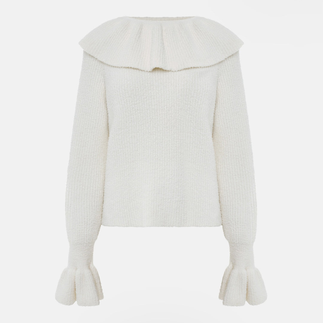 Damen Pullover mit weitem Rollkragen und Volantärmeln – Mavelle