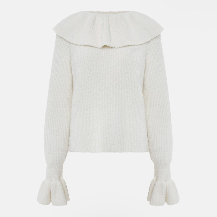Damen Pullover mit weitem Rollkragen und Volantärmeln – Mavelle