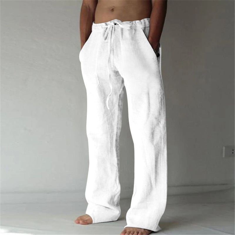 Herren lässige Leinenhose mit elastischem Bund und seitlichen Eingrifftaschen Echoarchiv