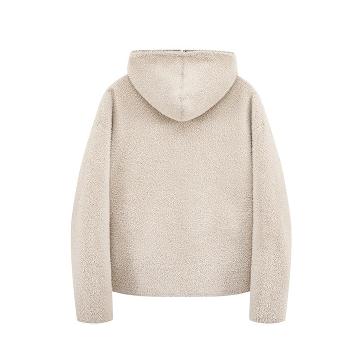 Damen Kurz geschnittene Teddy-Fleece-Kapuzenjacke mit Metall-Reißverschluss Echoarchiv