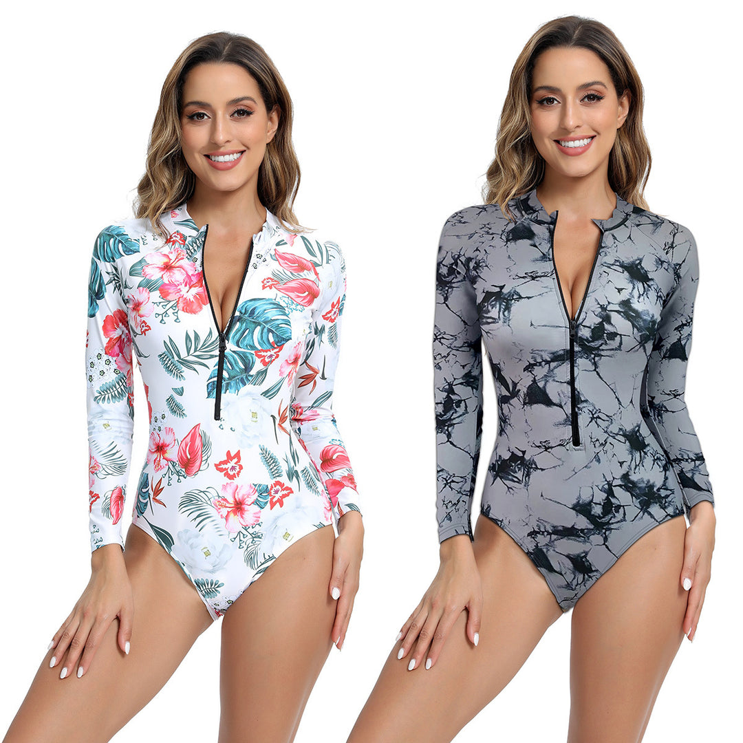 Damen Langarm Badeanzug mit modernem Zipper-Design Echo Archiv