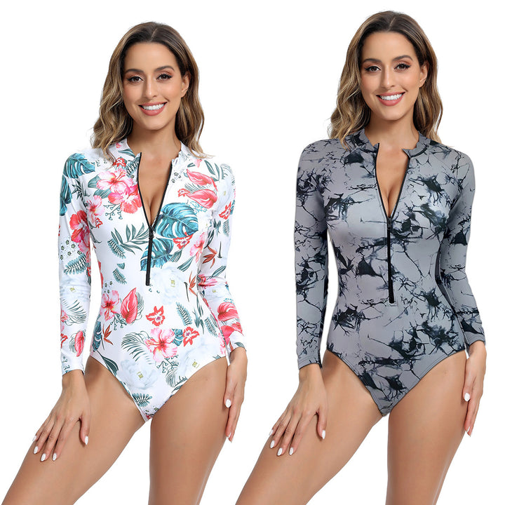 Damen Langarm Badeanzug mit modernem Zipper-Design Echo Archiv
