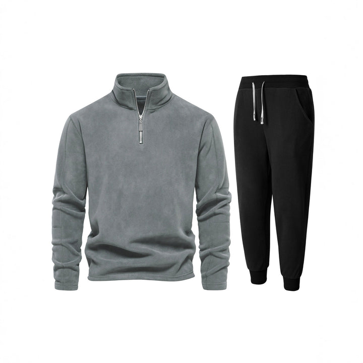 Herren Fleece-Oberteil mit kurzer Reißverschluss und bequemen Jogginghosen Echoarchiv