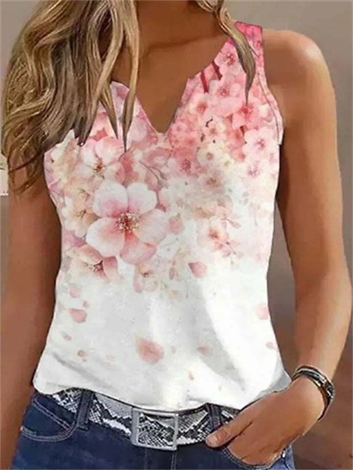 Damen ärmelloses Blusenshirt mit floralem Design – Élovi