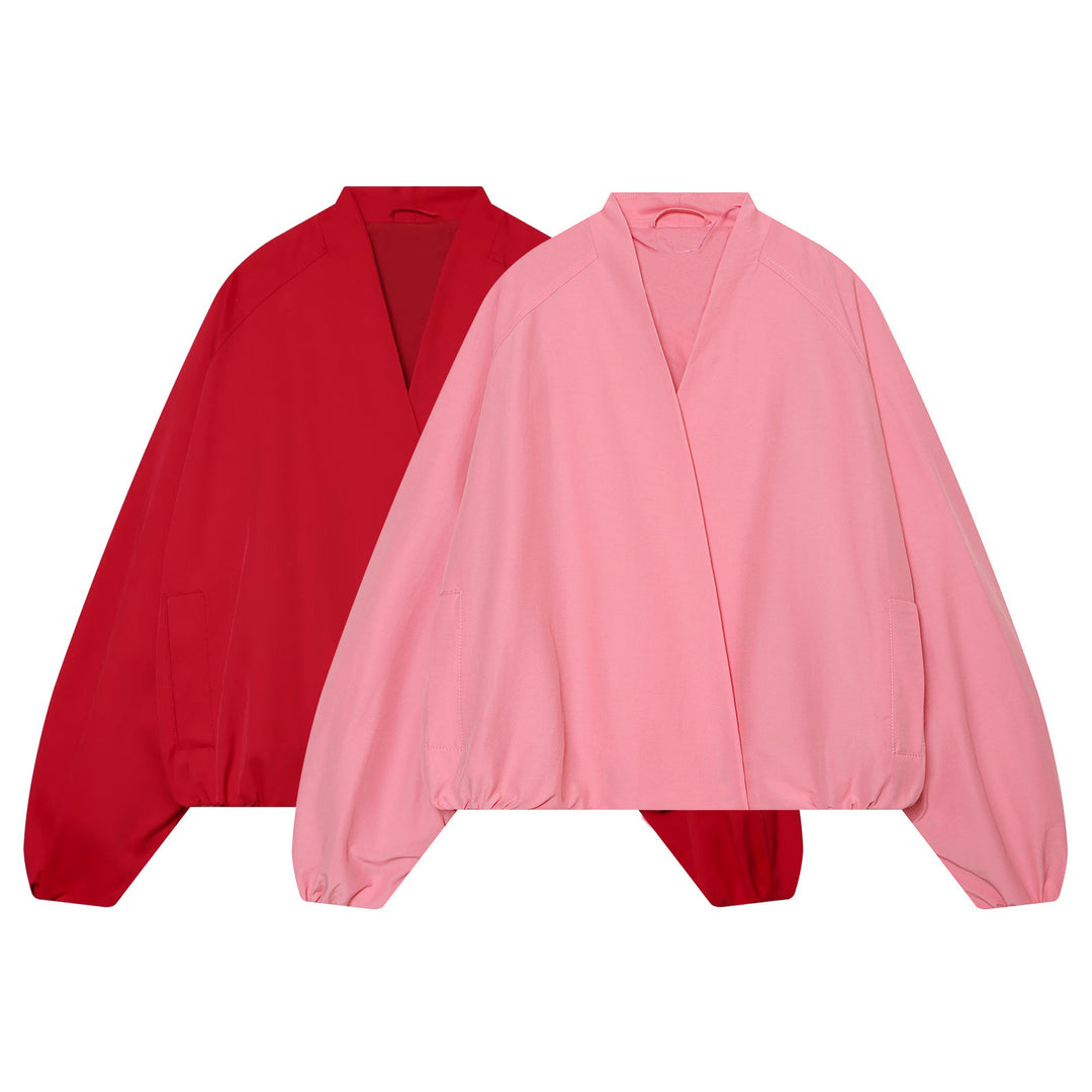 Damen Cropped Kimono-Jacke mit überschnittenen Ärmeln und elastischem Bund Echo Archiv