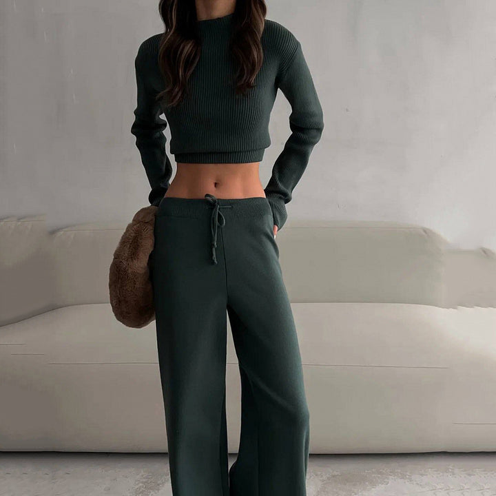 Damen geripptes Lounge-Set mit Cropped-Pullover und weiter Jogginghose – Avérine