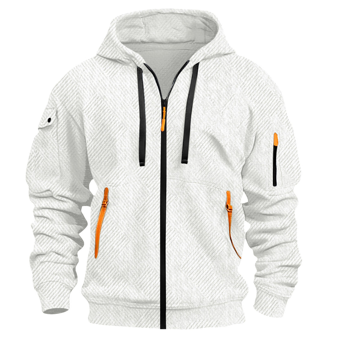 Herren Sportliche Kapuzenjacke aus funktionalem Material mit innovativem Strukturdesign und zwei seitlichen Reißverschluss Taschen Echoarchiv
