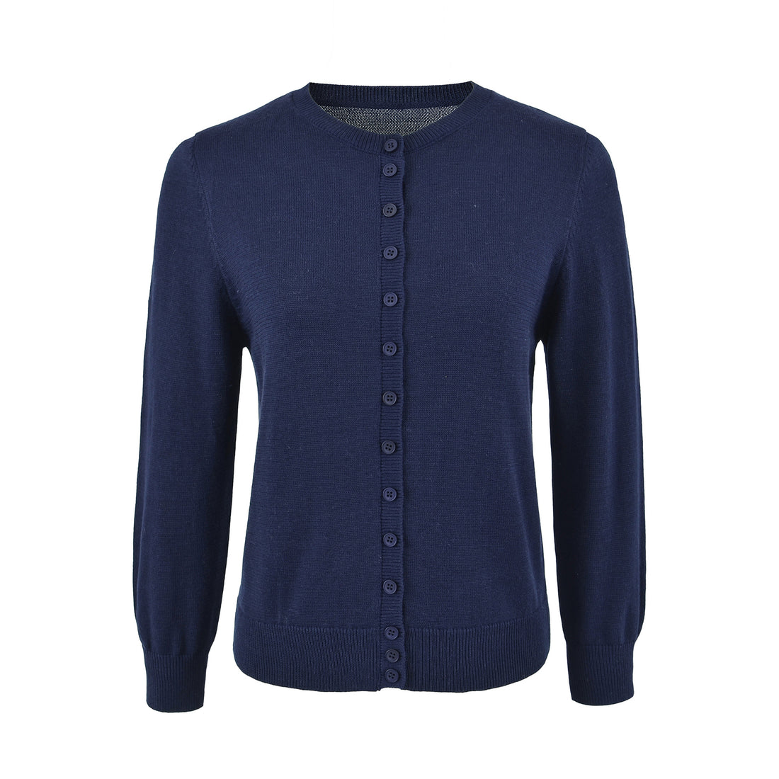 Damen Fein gestrickte Rundhals-Strickjacke mit Knopfleiste und Rippbündchen Echoarchiv