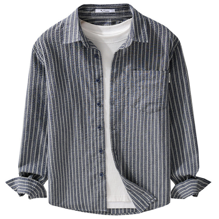 Herren Gestreiftes Relaxed-Overshirt aus strukturiertem Baumwollmix mit Brusttasche Echoarchiv