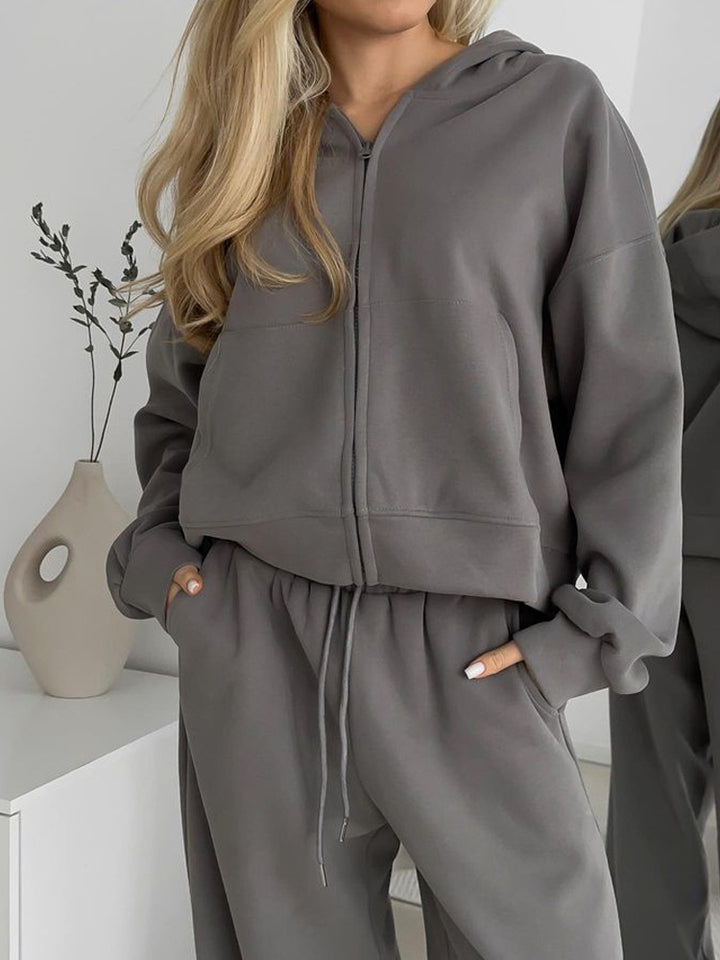 Damen nan cropped Kapuzenjacke mit durchgehendem Reißverschluss und taillenhoher Jogginghose Set Echo Archiv