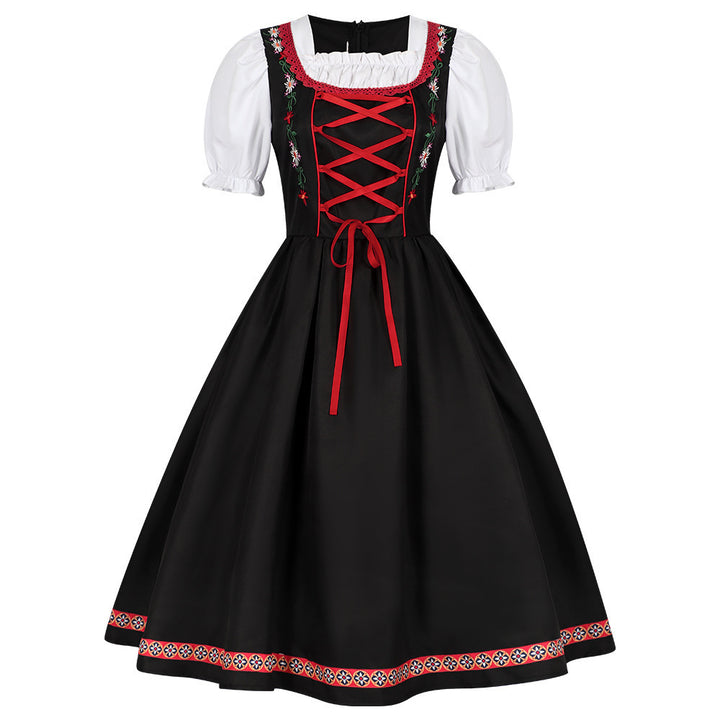 Damen nan traditionelles Dirndlkleid mit besticktem Mieder, Puffärmeln und Schürze Echo Archiv