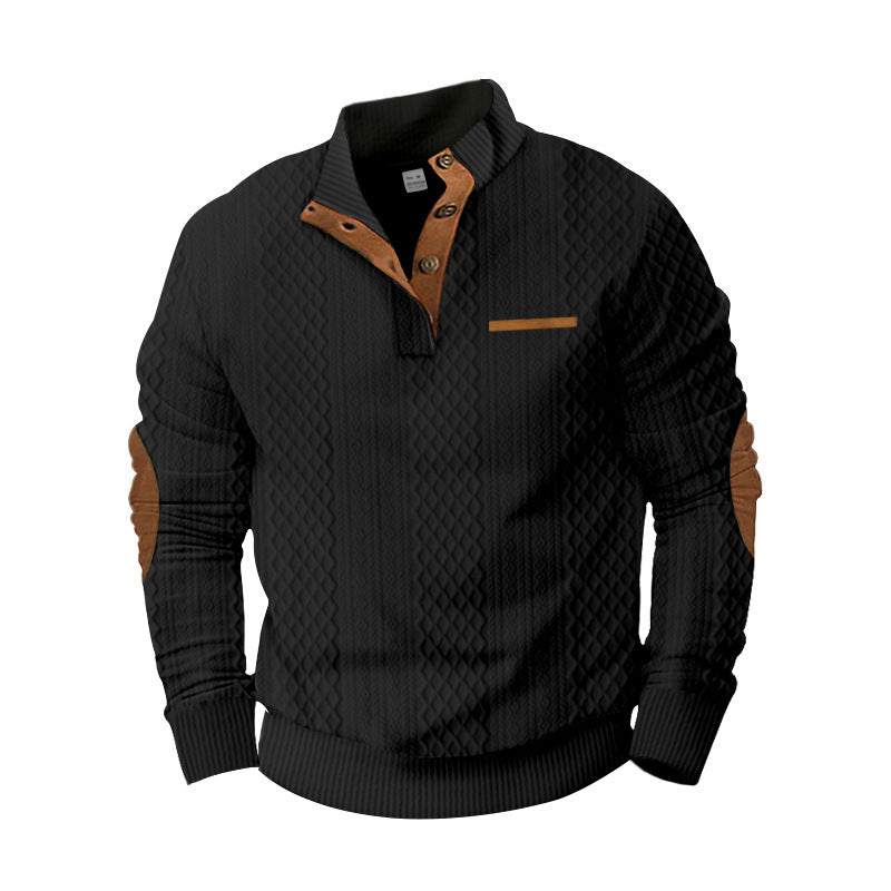 Herren komfortabler Strickpullover mit strukturiertem Design und eleganten Lederapplikationen Echoarchiv