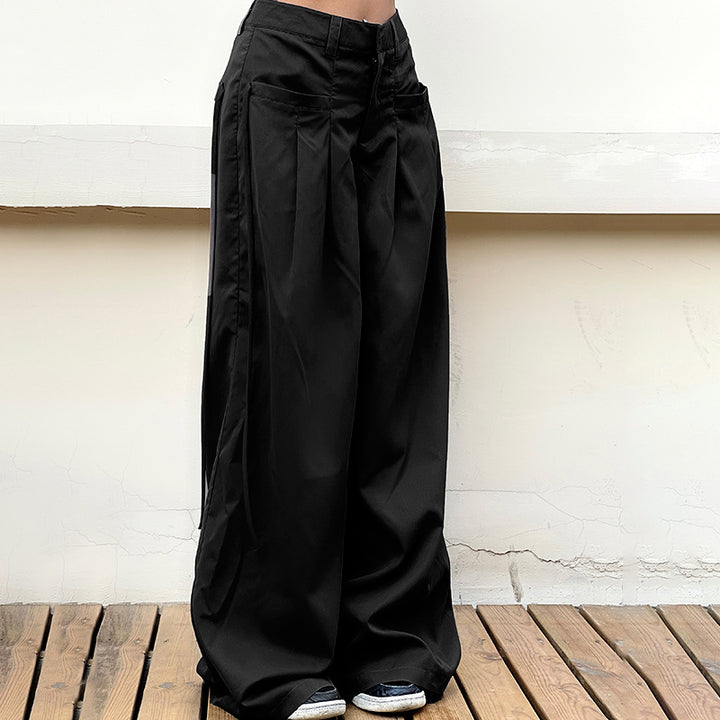 Damen nan hochtaillierte weite Bundfaltenhose mit Cargo‑Details, Gürtelschlaufen und geradem Beinschnitt Echo Archiv