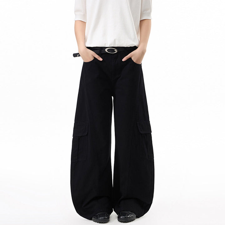 Damen Extraweite Hochtaillierte Cargo-Palazzo-Hose aus Baumwoll-Twill mit Pattentaschen Echo Archiv