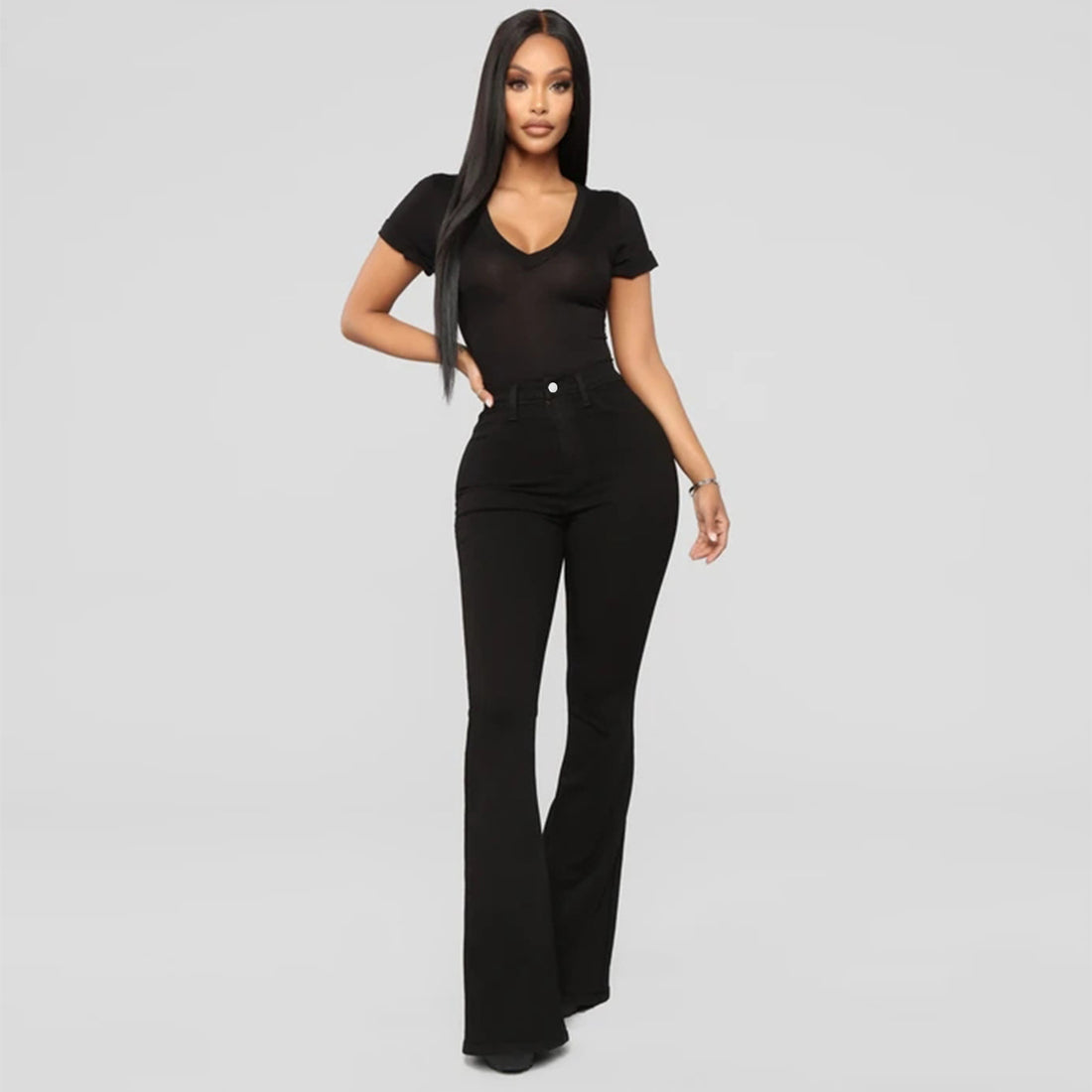 Damen Hochgeschnittene Flared-Jeans aus Stretch-Denim mit taillenformendem Schnitt Echo Archiv