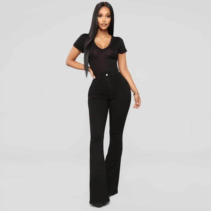 Damen Hochgeschnittene Flared-Jeans aus Stretch-Denim mit taillenformendem Schnitt Echo Archiv
