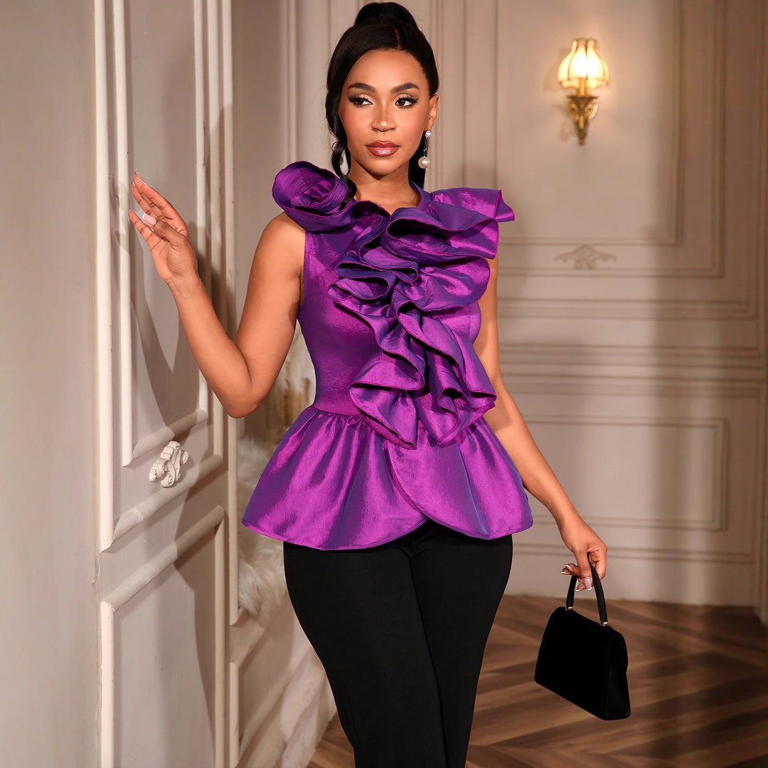Damen Luxus Peplum-Top mit kreativen Rüschen Echo Archiv