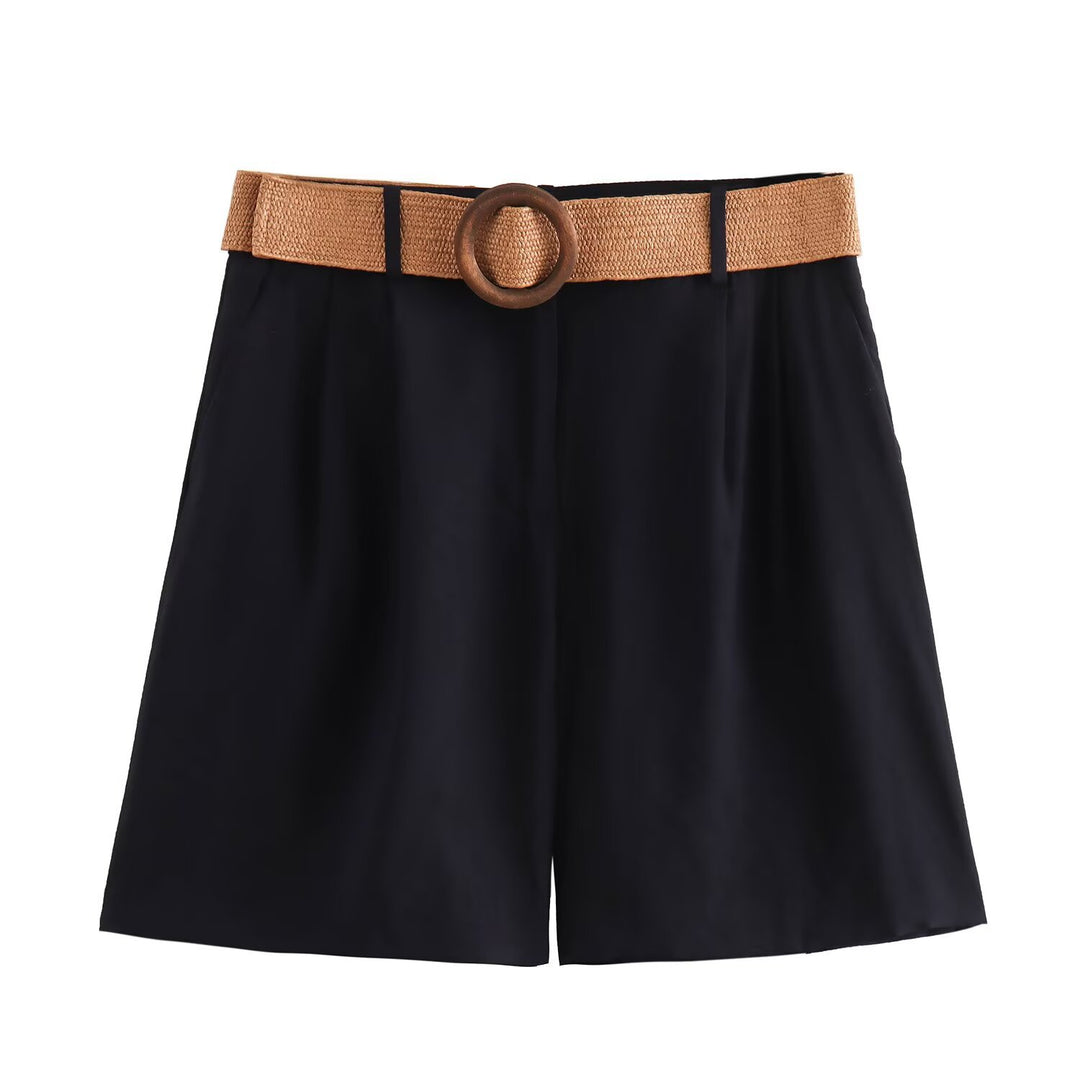 Damen elegante Shorts mit breitem, geflochtenem Gürtel Echo Archiv