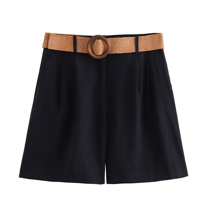 Damen elegante Shorts mit breitem, geflochtenem Gürtel Echo Archiv