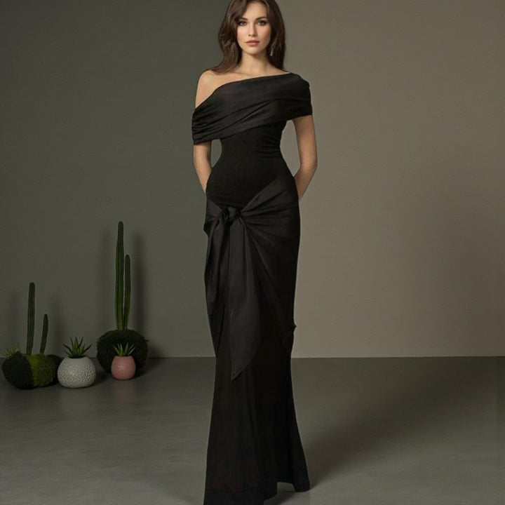 Damen Langarm Maxikleid mit asymmetrischem Schnitt und dekorativen Drapierungen Echo Archiv