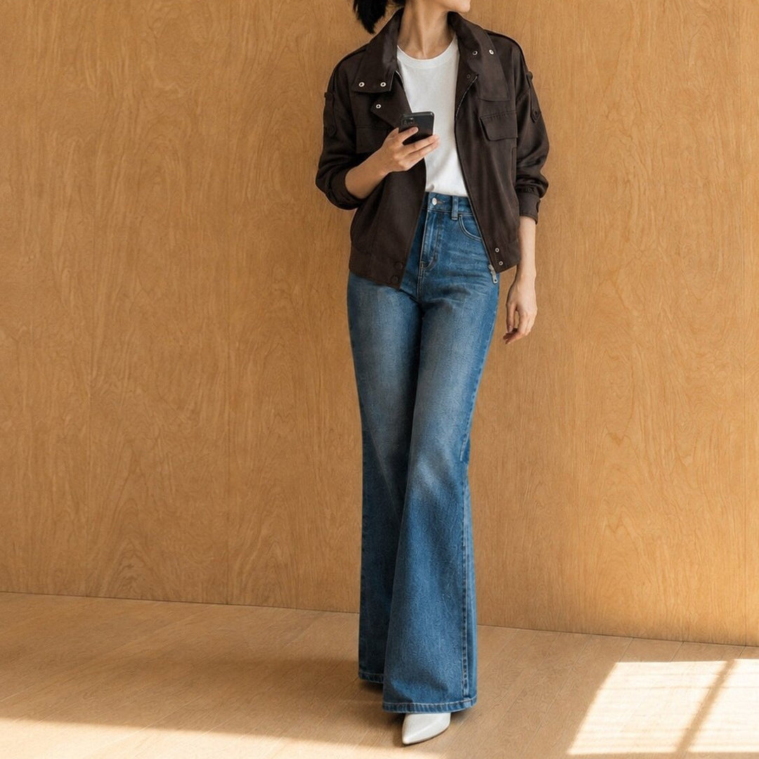 Damen elegante Utility-Jacke mit hohem Kragen Echoarchiv