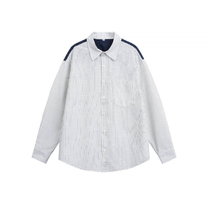 Unisex Oversize-Langarmhemd mit feinen Nadelstreifen und kontrastierter Schulterpaspel Echo Archiv