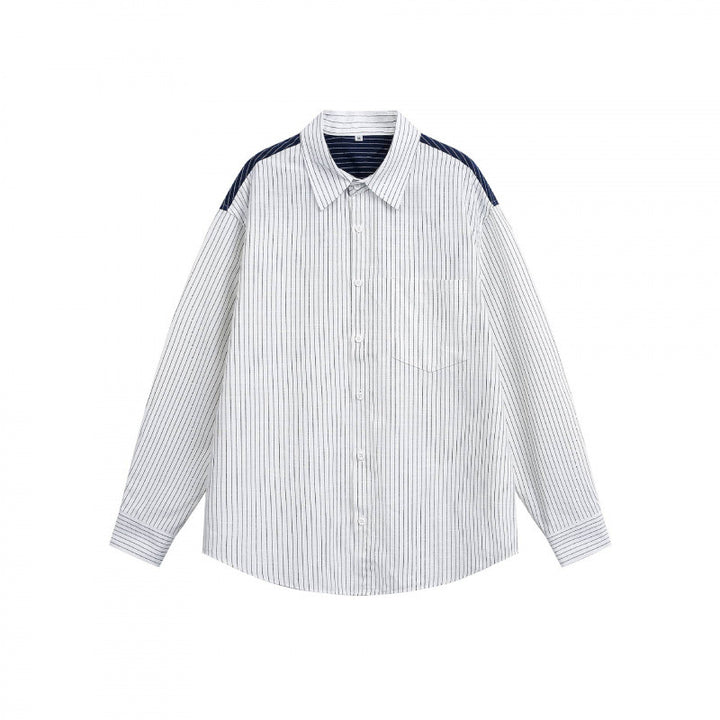 Unisex Oversize-Langarmhemd mit feinen Nadelstreifen und kontrastierter Schulterpaspel Echo Archiv