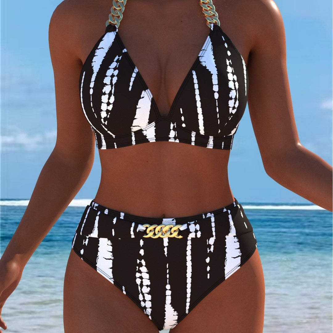 Damen Bikini mit luxuriösem Marmormuster und edlen Details Echoarchiv