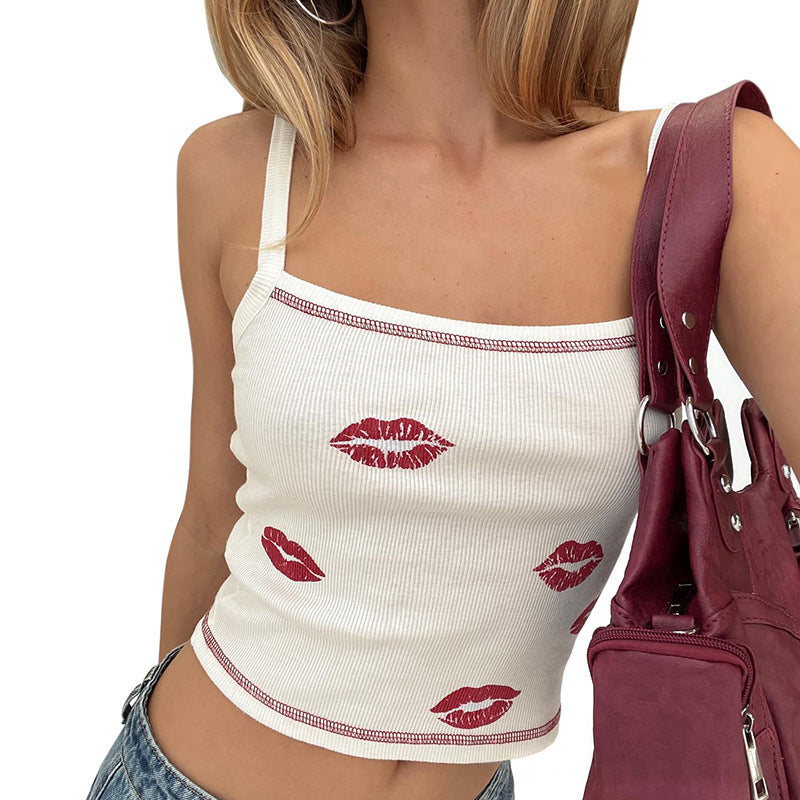 Damen Trägershirt mit grafischem Lippenmuster und figurbetontem Schnitt Echo Archiv