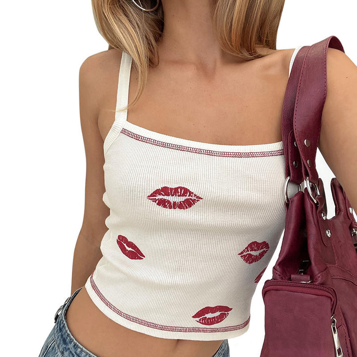 Damen Trägershirt mit grafischem Lippenmuster und figurbetontem Schnitt Echo Archiv