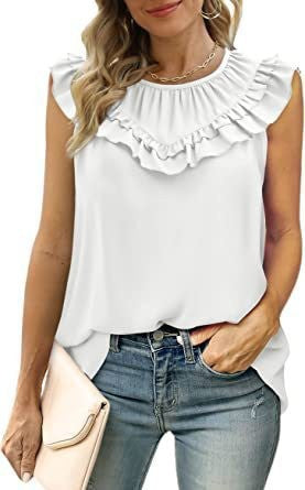 Damen leichtes Rüschenshirt mit elegantem Rundhalsausschnitt Echo Archiv