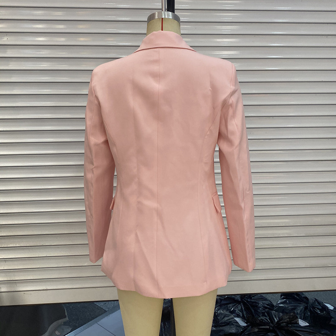 Damen eleganter Langblazer mit dekorativen Knotenverschlüssen und Pattentaschen – Valéne