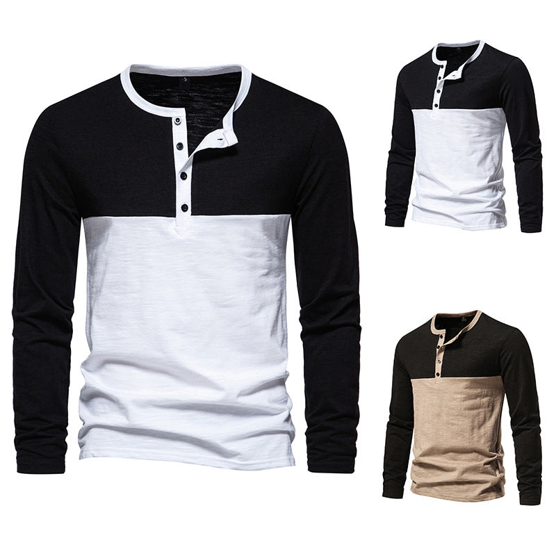 Herren Langarm-Henley-Shirt mit kontrastierenden Ärmeln und stilvollem Knopfdesign Echoarchiv