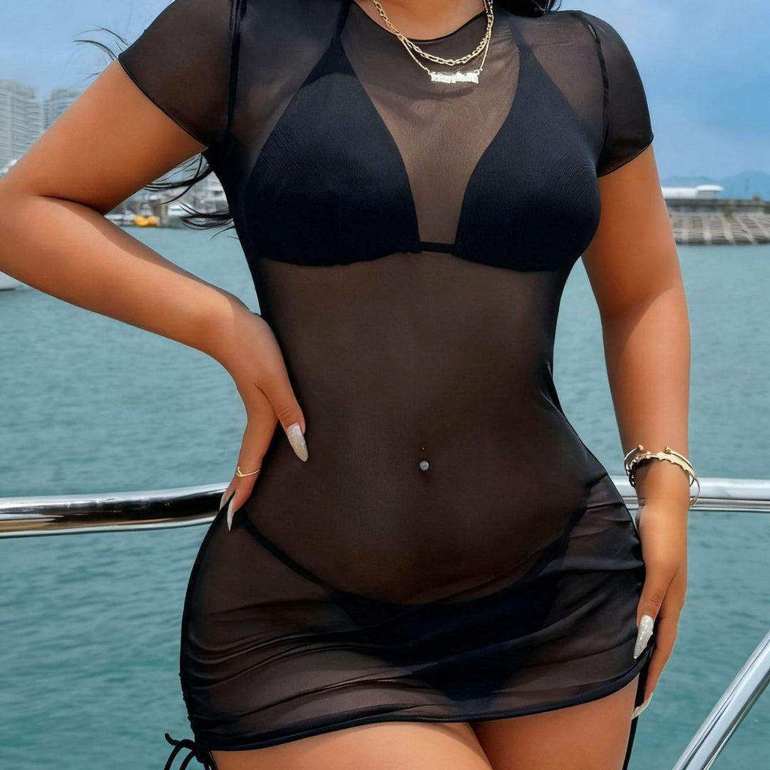 Damen Strandkleid mit transparentem Oberteil und verstellbarem Kordelzug Echo Archiv