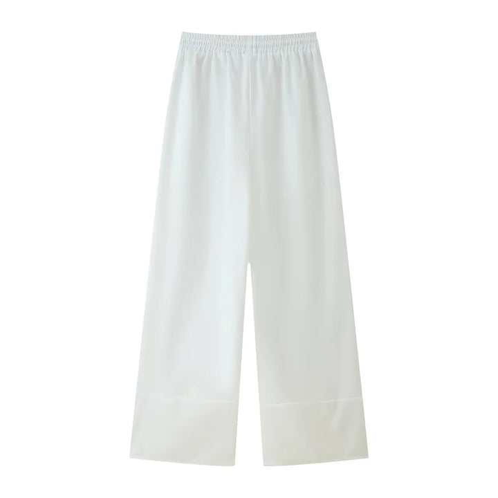 Damen leichte Culotte-Hose mit hohem Elastikbund, verstellbarem Kordelzug, Eingrifftaschen und besticktem Saum – Avélisse