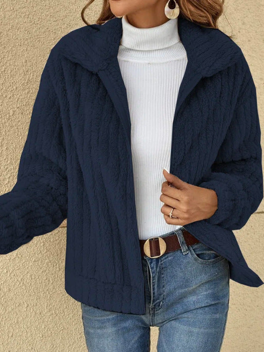 Damen nan kuschelige Teddyjacke mit durchgehendem Reißverschluss, Stehkragen und Eingrifftaschen Echo Archiv
