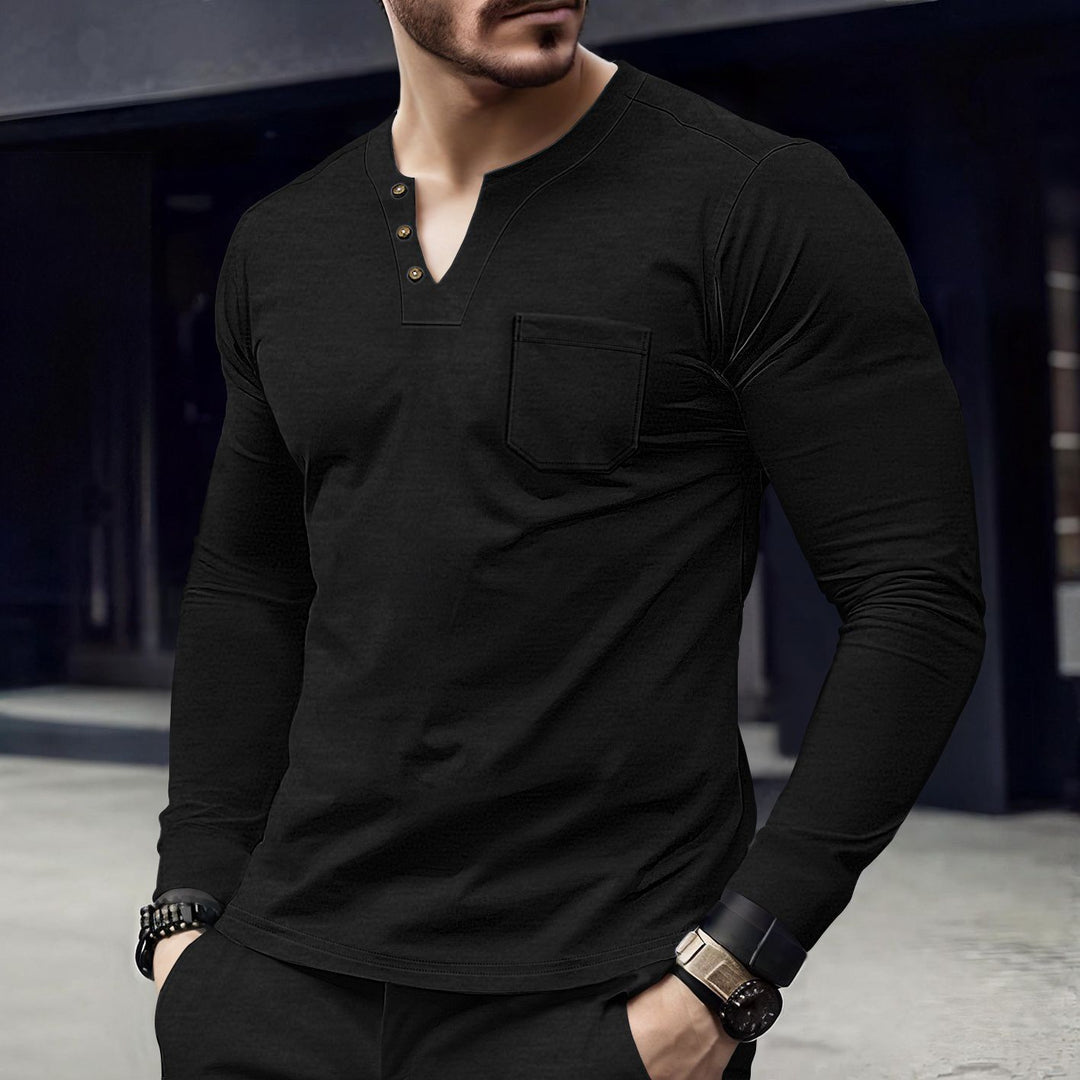 Herren Langarmshirt mit Knopfleiste und Brusttasche Echoarchiv