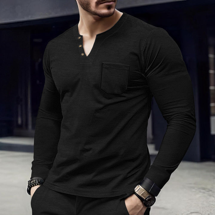 Herren Langarmshirt mit Knopfleiste und Brusttasche Echoarchiv