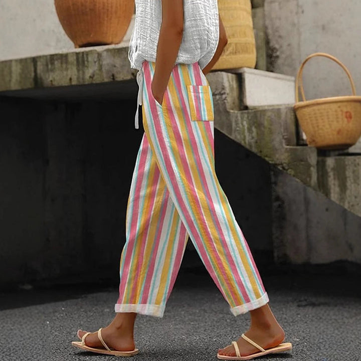 Damen Weite Leinenhose mit handgewebtem Muster Echoarchiv