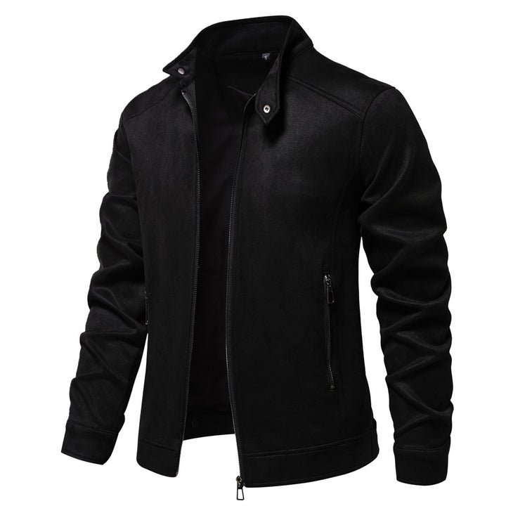 Herren trendige Kunstlederjacke mit modernem Stehkragen und praktischen Taschen Echoarchiv