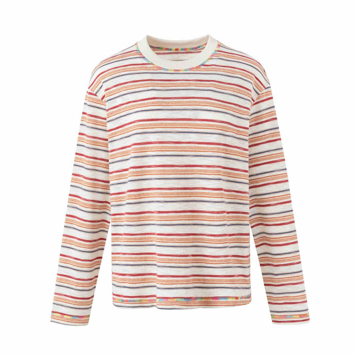 Damen Leichtes gestreiftes Langarm-Strickshirt mit Rundhalsausschnitt Echoarchiv