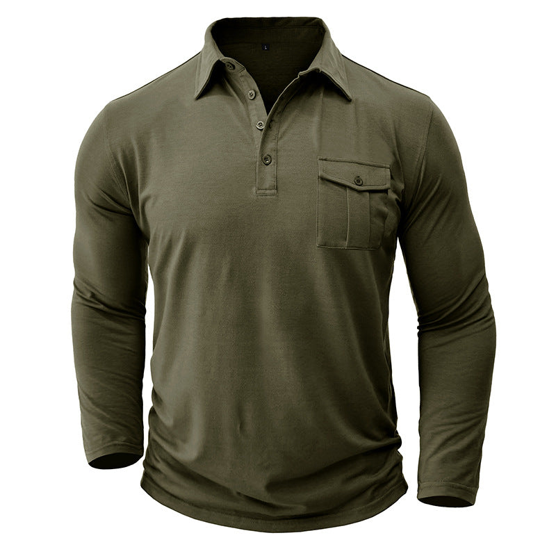 Herren Langarm-Henley Polo mit modernem Stehkragen Echoarchiv