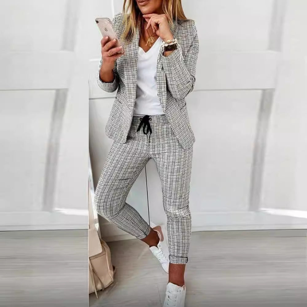 Damen nan lässig-elegantes Karozweiteiler Blazer mit Tunnelzug-Slimhose Echo Archiv