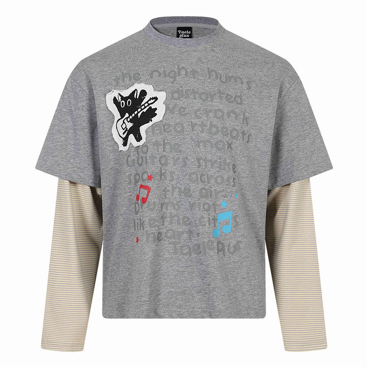 Unisex Lagenlook-Longsleeve-T-Shirt mit aufgesetztem Kurzarm-Layer und Grafikprint Echoarchiv