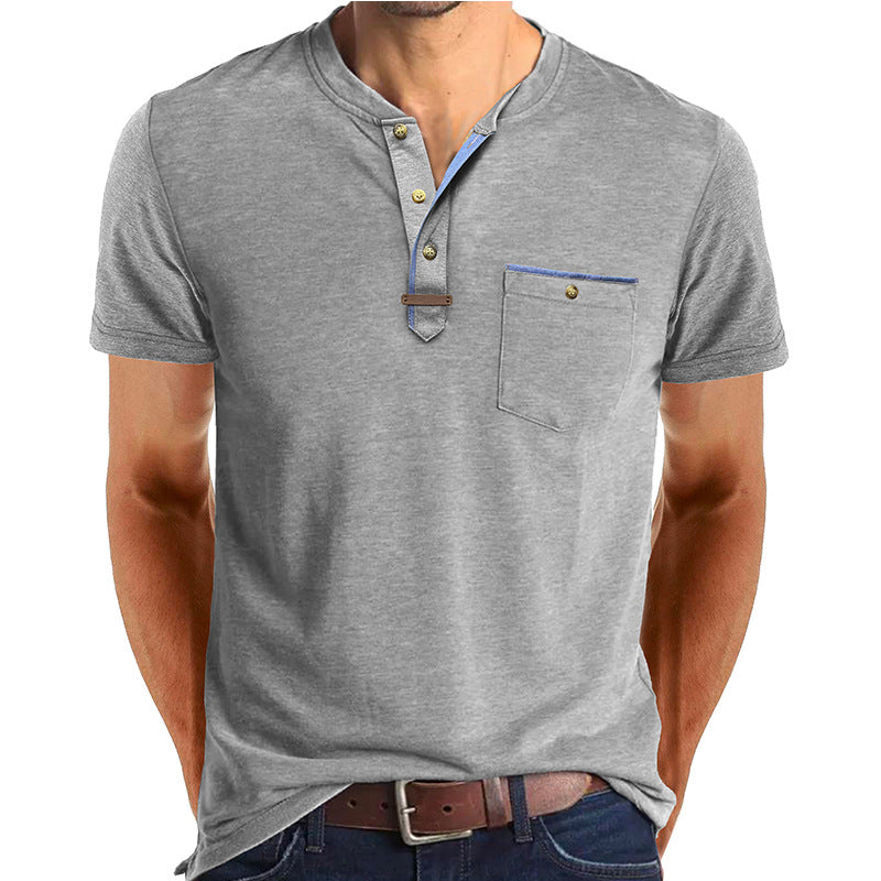 Herren Kurzarm-Henley T-Shirt mit modischen Akzenten Echoarchiv