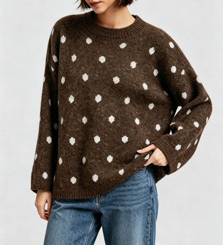 Damen Oversize Strickpullover mit dezentem Punktemuster und Rundhalsausschnitt – Mavelle