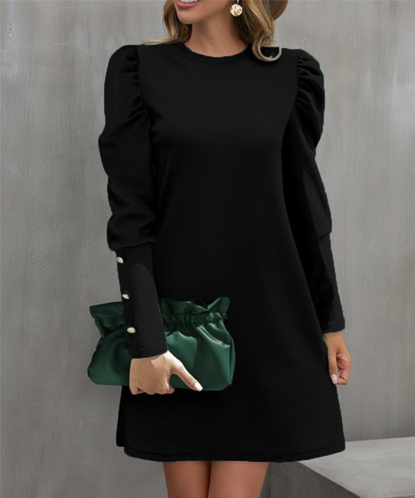 Damen nan elegantes A-Linien Minikleid mit gerafften Puffärmeln und dekorativen Manschettenknöpfen Echo Archiv